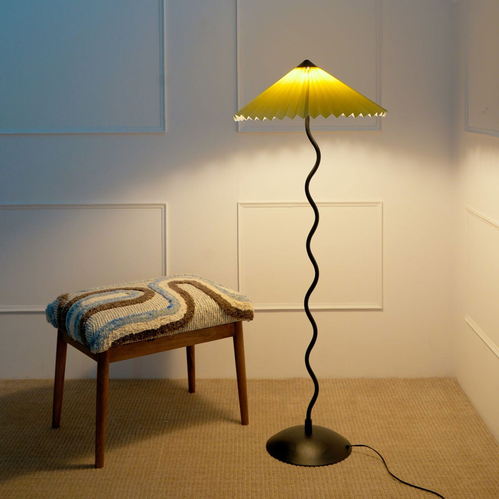 Wavy Floor Lamp - Contemporary Metal Base Floor Light with Handpleated Shade Standing Lamp - FIG Living - Wavy Floor Lamp - Contemporary Metal Base Floor Light with Handpleated Shade Standing Lamp Image