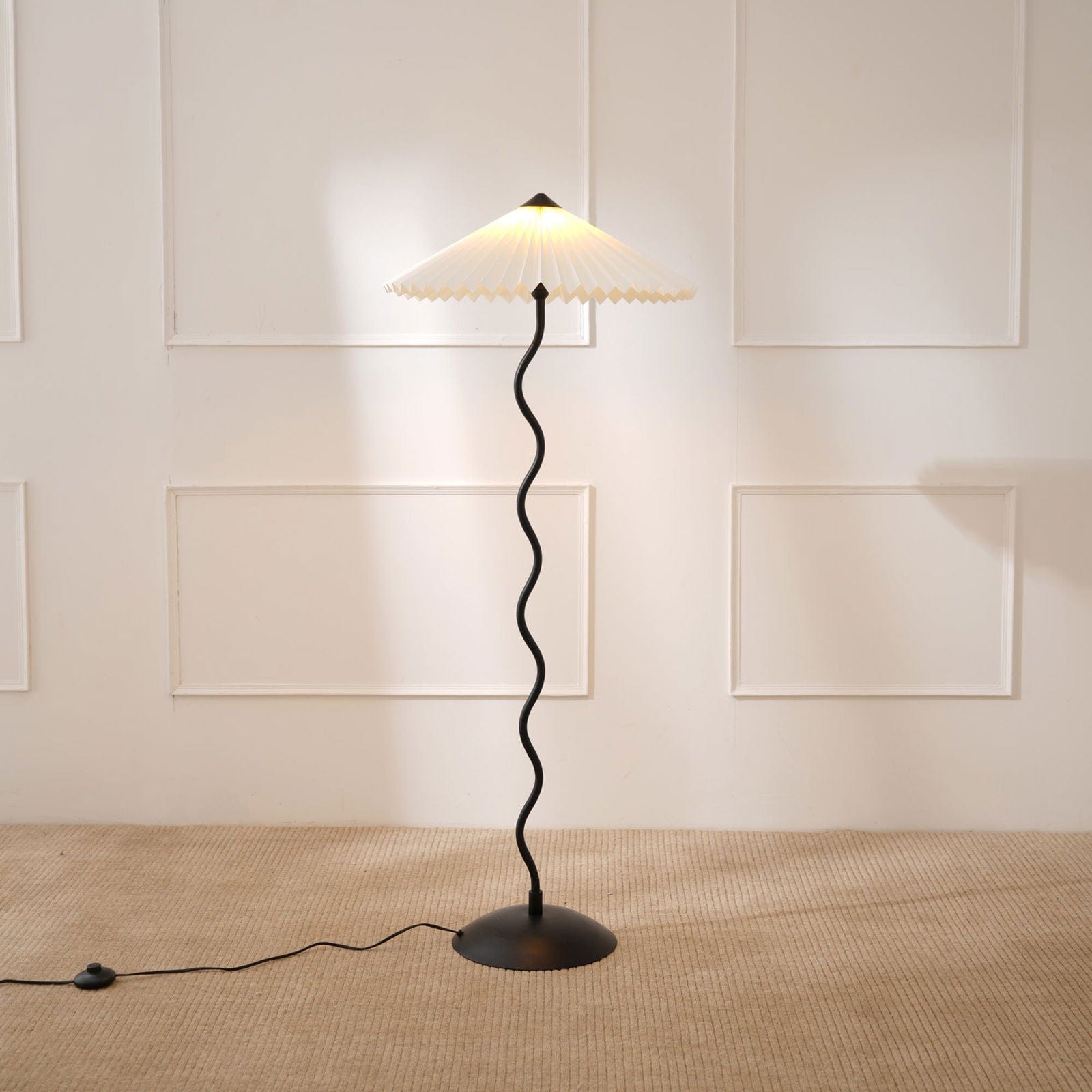 Wavy Floor Lamp - Contemporary Metal Base Floor Light with Handpleated Shade Standing Lamp - FIG Living - Wavy Floor Lamp - Contemporary Metal Base Floor Light with Handpleated Shade Standing Lamp Image
