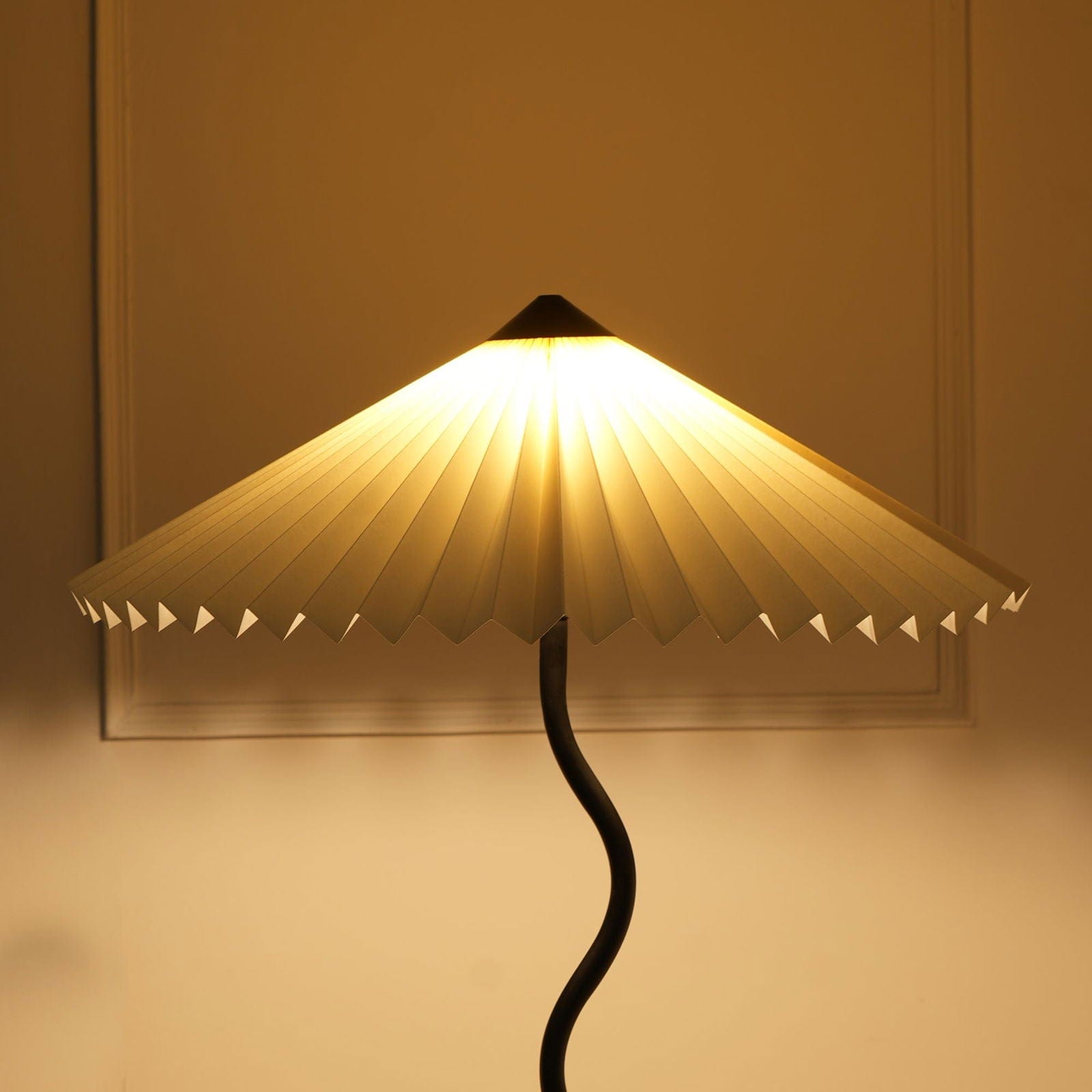 Wavy Floor Lamp - Contemporary Metal Base Floor Light with Handpleated Shade Standing Lamp - FIG Living - Wavy Floor Lamp - Contemporary Metal Base Floor Light with Handpleated Shade Standing Lamp Image