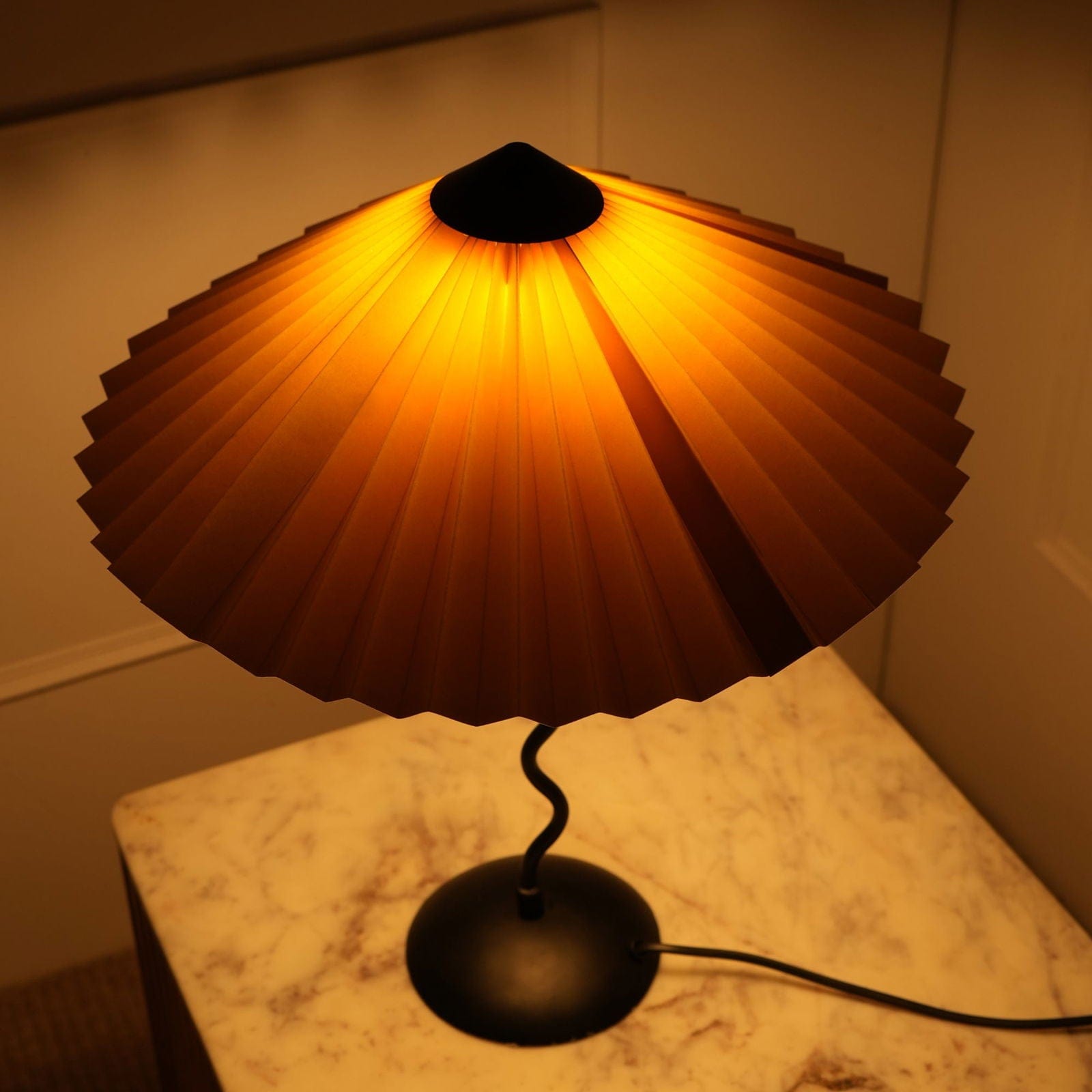 Wavy Table Lamp - Contemporary Metal Base Desk Lamp Lighting And Handpleated Shade Bedside Lamp - FIG Living - Wavy Table Lamp - Contemporary Metal Base Desk Lamp Lighting And Handpleated Shade Bedside Lamp - FIG Living
