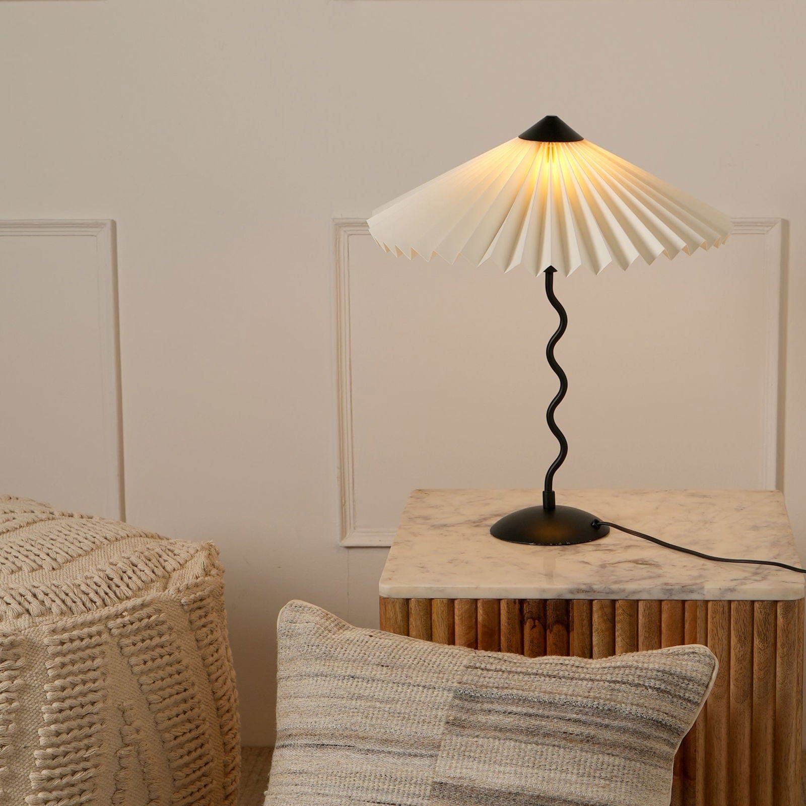 Wavy Table Lamp - Contemporary Metal Base Desk Lamp Lighting And Handpleated Shade Bedside Lamp - FIG Living - Wavy Table Lamp - Contemporary Metal Base Desk Lamp Lighting And Handpleated Shade Bedside Lamp - FIG Living