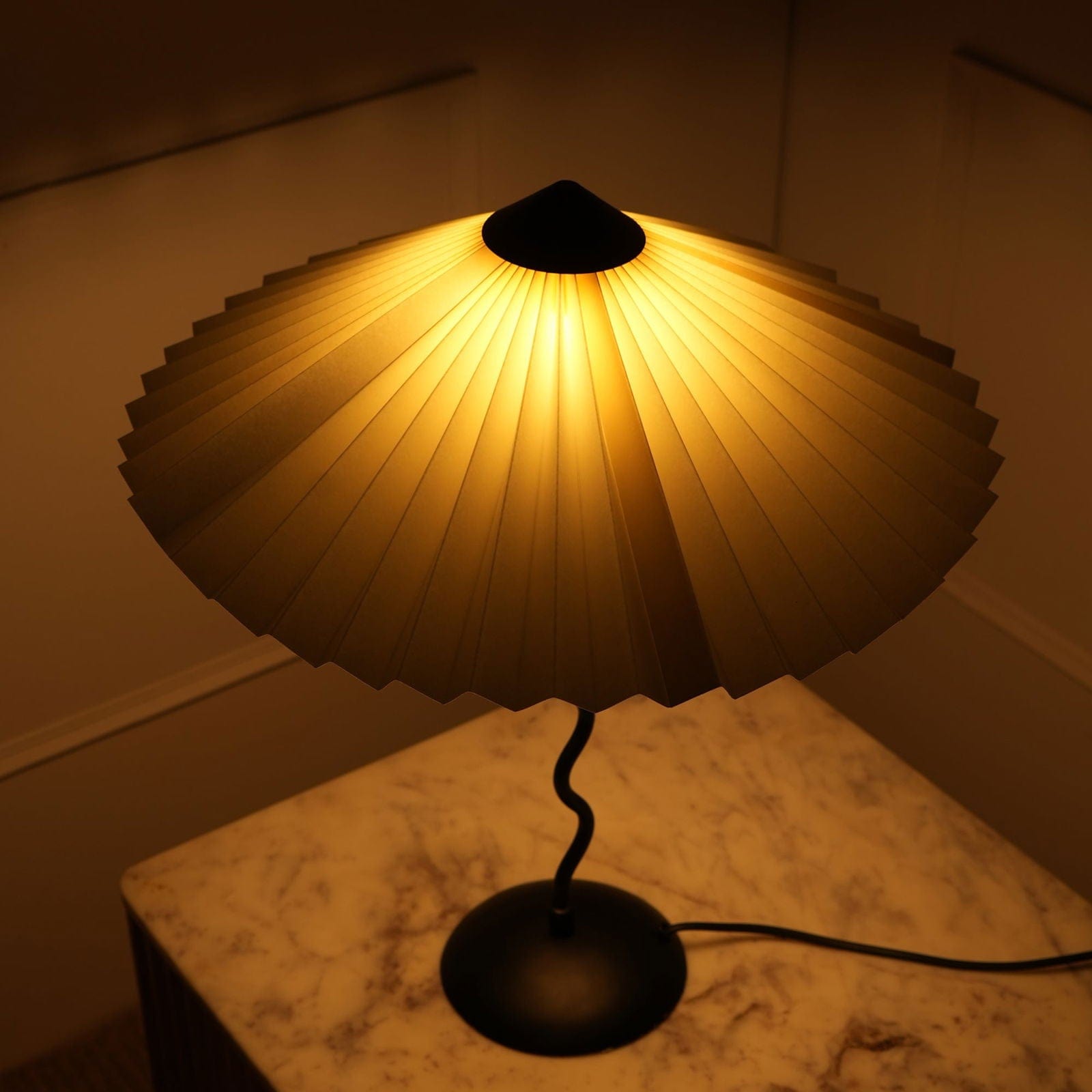 Wavy Table Lamp - Contemporary Metal Base Desk Lamp Lighting And Handpleated Shade Bedside Lamp - FIG Living - Wavy Table Lamp - Contemporary Metal Base Desk Lamp Lighting And Handpleated Shade Bedside Lamp - FIG Living