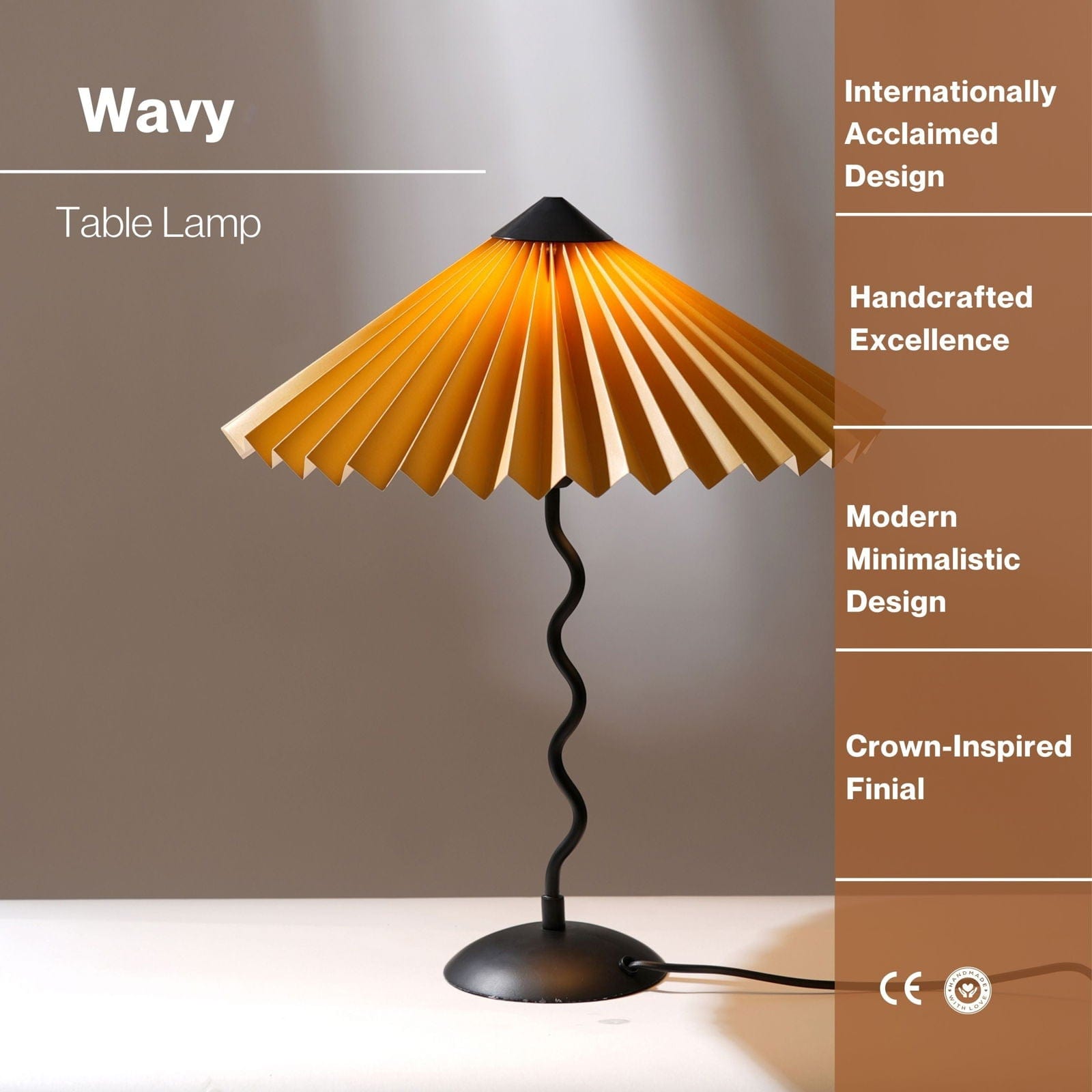 Wavy Table Lamp - Contemporary Metal Base Desk Lamp Lighting And Handpleated Shade Bedside Lamp - FIG Living - Wavy Table Lamp - Contemporary Metal Base Desk Lamp Lighting And Handpleated Shade Bedside Lamp - FIG Living