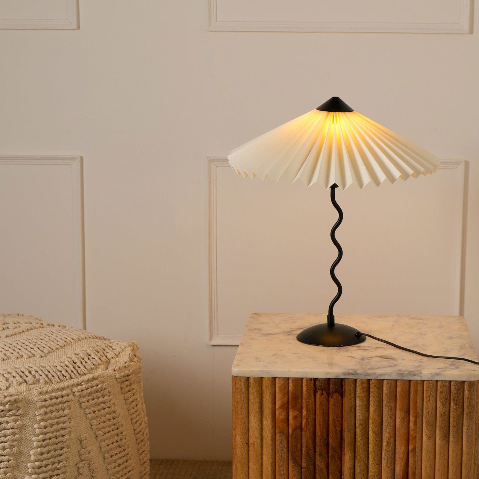 Wavy Table Lamp - Contemporary Metal Base Desk Lamp Lighting And Handpleated Shade Bedside Lamp - FIG Living - Wavy Table Lamp - Contemporary Metal Base Desk Lamp Lighting And Handpleated Shade Bedside Lamp - FIG Living