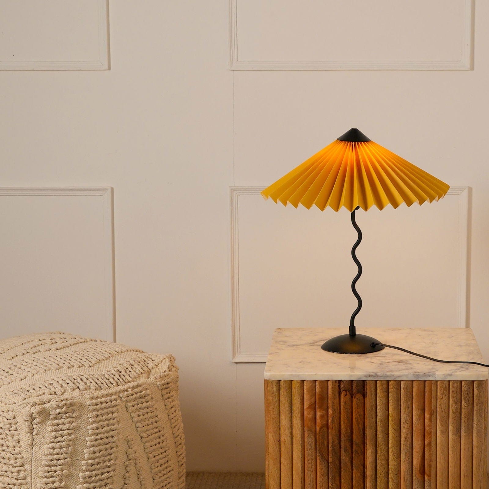 Wavy Table Lamp - Contemporary Metal Base Desk Lamp Lighting And Handpleated Shade Bedside Lamp - FIG Living - Wavy Table Lamp - Contemporary Metal Base Desk Lamp Lighting And Handpleated Shade Bedside Lamp - FIG Living