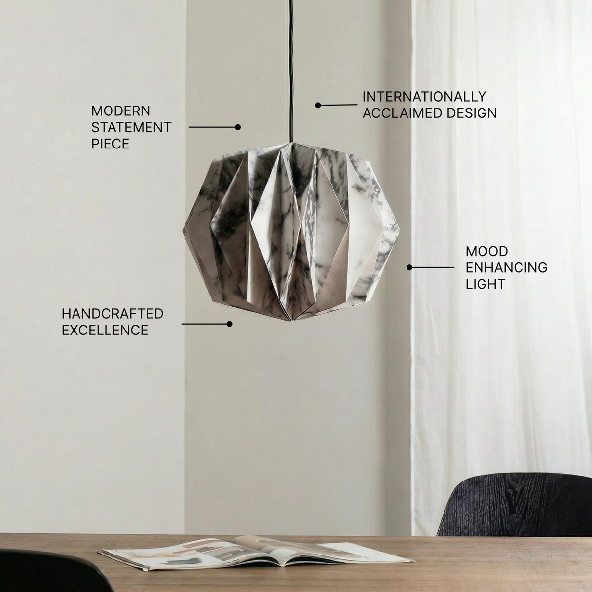 Sphere Pendant Lamp - Marble Print